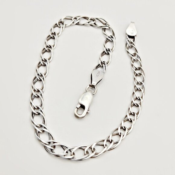 Vintage Sterling Silver Double Cable Link Chain Bracelet 7" – Italy IBB 925 - Picture 1 of 5